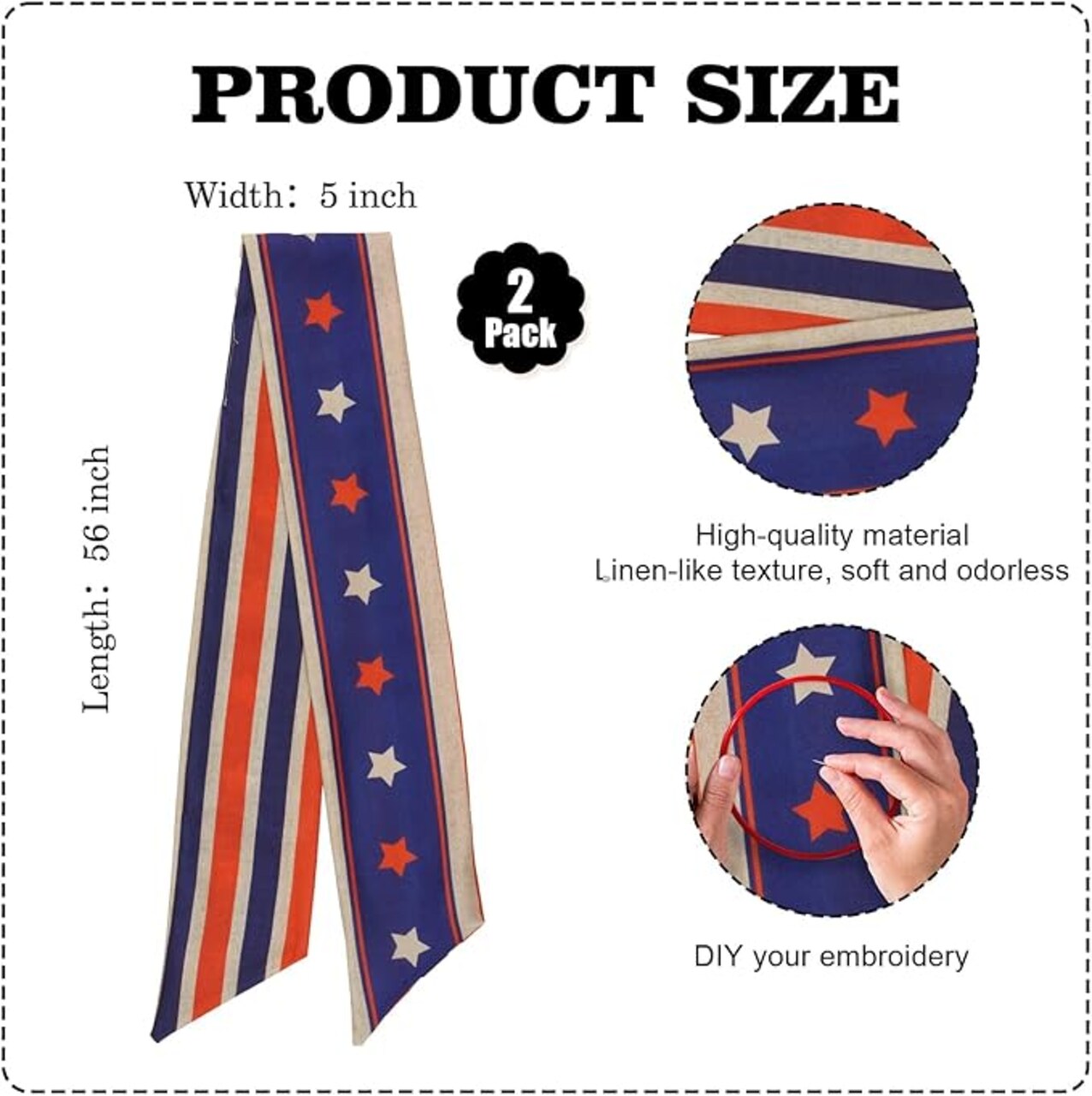 2PCS Patriotic Wreath Sash for Front Door, 5" W × 56" L Multi‑Layer Red White Blue Stars and Stripes Rose Bow Ribbon for 4th of July & Memorial Day Home Decorations